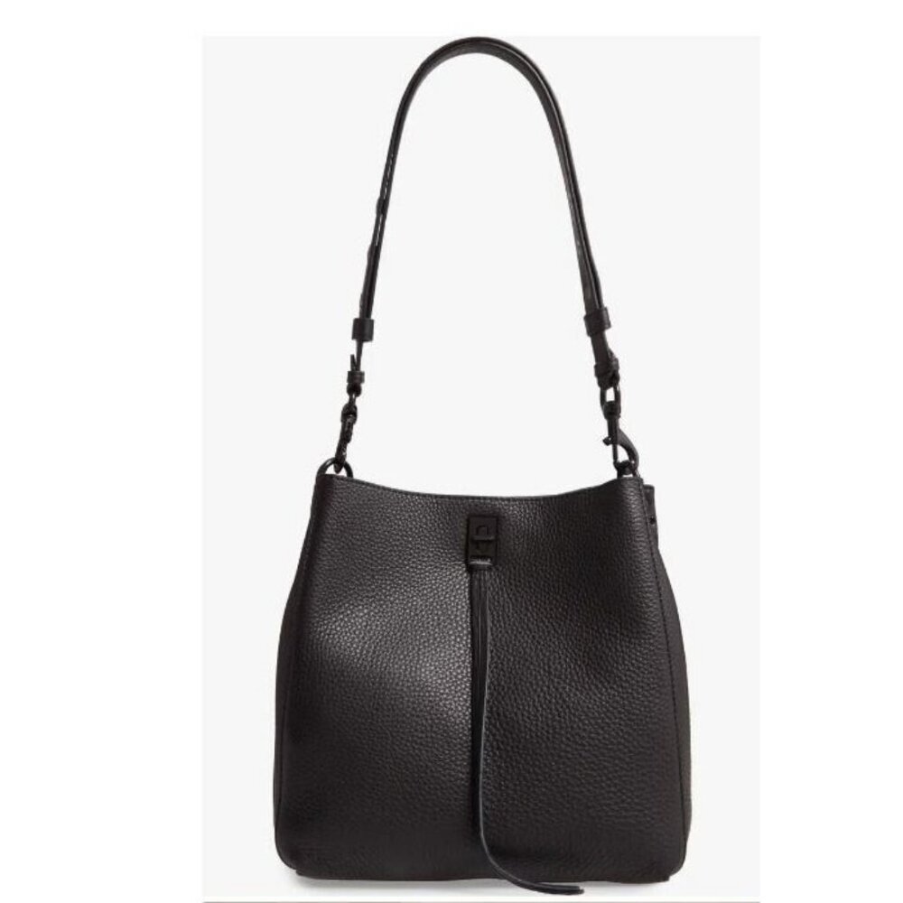 REBECCA MINKOFF Darren pebbled leather deerskin shoulder crossbody bag -Black